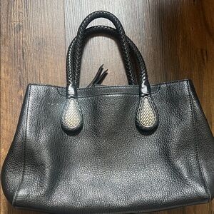 Brighton Black Braided-Handle Leather Tote